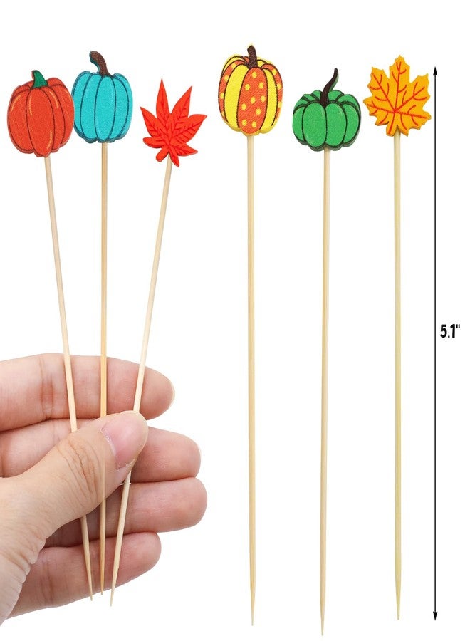 WorldBazaar Thanksgiving Cocktail Picks 120PCS Pumpkin Skewers Appetizer Food Fruit Toothpicks Charcuterie Sticks Harvest Autumn Party Supplies - Image 3
